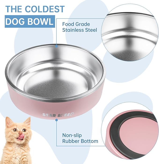 StarSpeed 24oz Stainless Steel Dog Bowls with Rubber Bottom Non-Slip Double Wall Metal Outdoor Dog Food and Water Bowls Weighted Insulated Pet Feeding Bowl for Small,Medium Sized Dogs or Cats