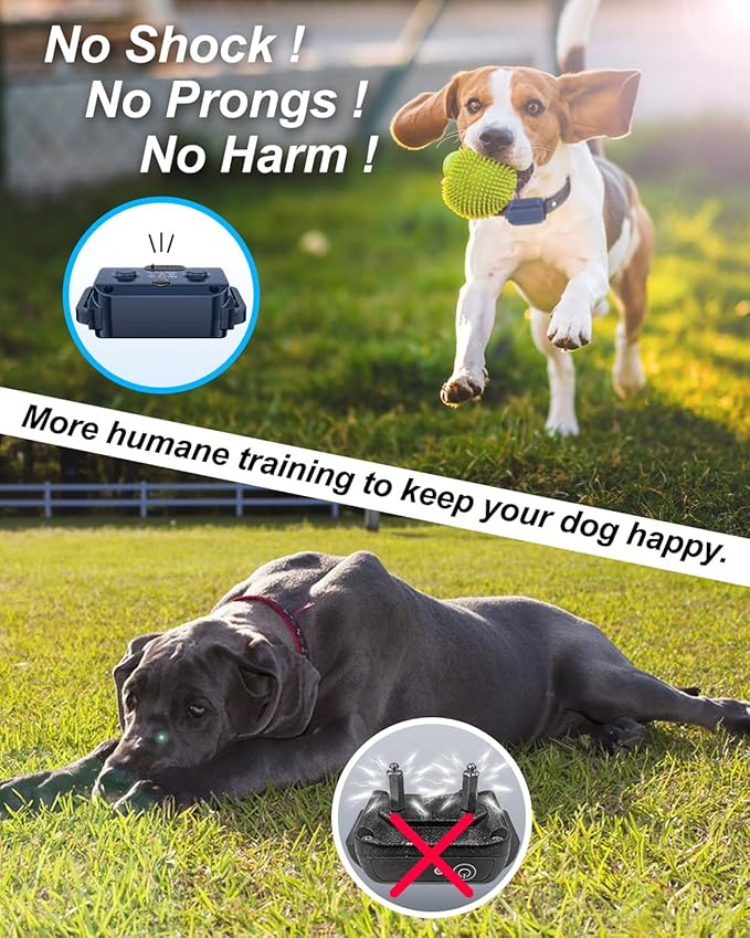 No Shock Dog Training Collar with Remote, Dog Vibration Collar with Controller Beep and Vibrate Only, Safe Lock Waterproof Rechargeable Vibrating Collars for Dogs(10-120 lbs)-No Prongs (Navy Blue)