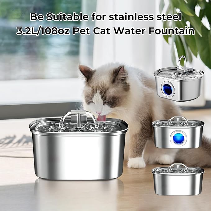 12 Pack Cat Water Fountain Filters with 12 Pack Pre-Filter Sponges, Pet Fountain Filter Replacement for 3.2L/108oz Automatic Pet Water Fountain