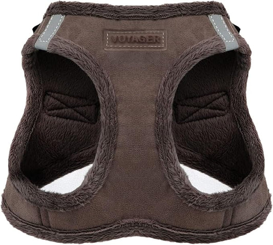 Best Pet Supplies - All Weather Plush, Reflective, No Pull Harness for Small, Medium Dogs, Cats - Secure with Hook & Loop Fastener, Buckle, Double D-Rings - Chocolate Suede, XL