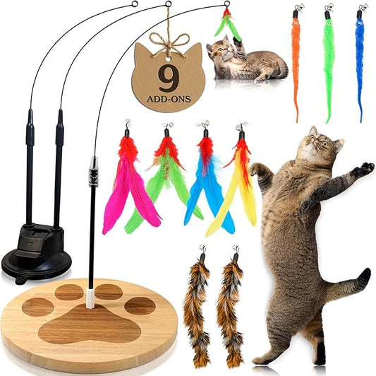 9pcs Interactive Cat Toys for Indoor Cats Suction Cup Cat Toys for Indoor Cats Bird Hunting Slefplay Simulation for Kitten Flying Bird Toy Feather Wand Attachments