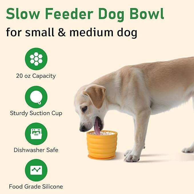 Silicone Slow Feeder Dog Bowl Frozen Dog Treat Holder for Puppy Small & Medium Dogs 20oz Capacity