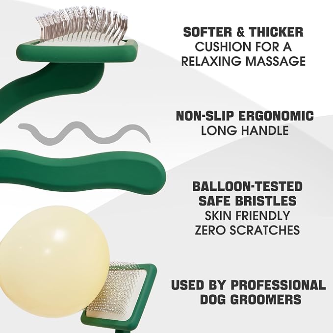 Dog Slicker Brush for Dogs Grooming Kit 4PCS | Large Dog Brush for Goldendoodles Poodles Doodles | Long Pin Haired Brush | Poodle Brushes and Comb (Green)