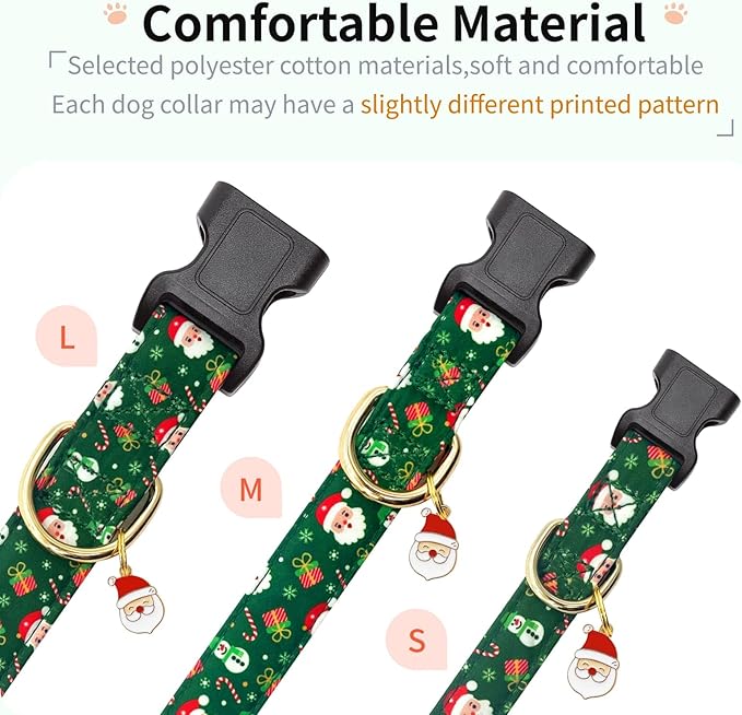 Christmas Dog Collar,Adjustable Cute Puppy Collar with Santa Claus Patterned Design for Small Medium Large Dogs,Soft Pet Collar with Safety Buckle for Girl Boy Dogs (Green Santa, L)