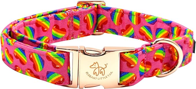 Elegant little tail Dog Collar, Holiday Pet Collar Dog Durable Rainbow Print Dog Collars Girl or Boy Soft Pet Gift Adjustable Dog Collar for Small Medium Large Dogs