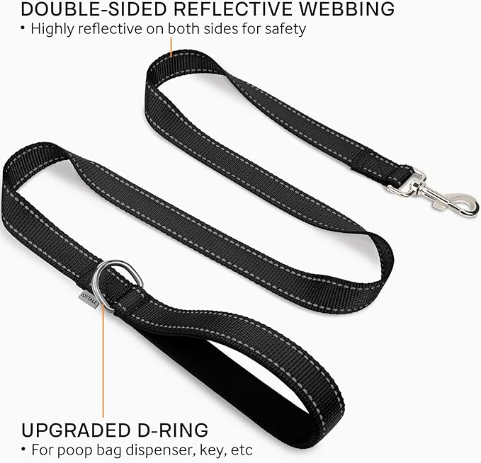 Joytale Dog Leash Heavy Duty for Large Medium Dogs, 4 FT Reflective Nylon Pet Walking Lead with Soft Padded Handle, Durable & Tangle Free for Training, Running & Safety Control, Black