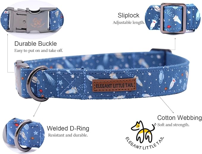 Elegant little tail Dog Collar, Blue Universe Pattern Pet Collar Durable Cute Dog Collars Male Pet Gift Adjustable Dog Collar for X-Small Dogs