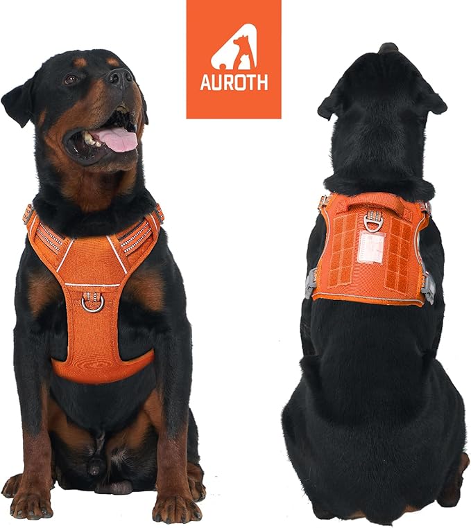 AUROTH Tactical Dog Harness for Large Dogs No Pull Adjustable Pet Harness Reflective K9 Working Training Easy Control Pet Vest Military Service Dog Harnesses Orange L