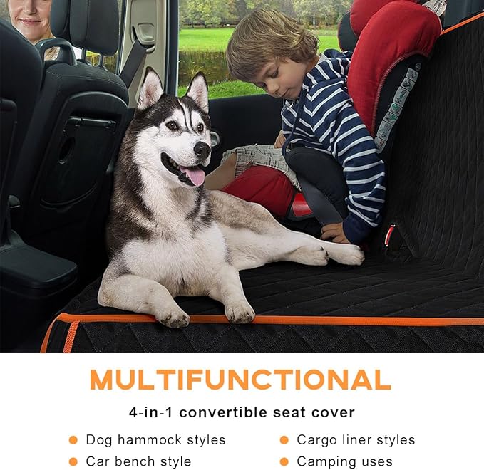 Dog Car Seat Cover, 600D Heavy Duty Waterproof Durable Auto Hammock for Pets, Scratch Proof Nonslip Dog Back Seat Protector Cover, Universal Car Accessories for SUVs Trucks (Orange)