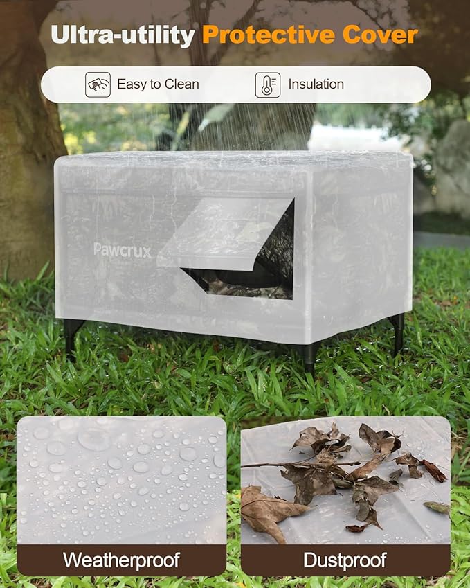 Weatherproof Heated Cat House for Outdoor in Winter, Heated Cat Bed Kitty Shelter with Cat Heating Pad, Insulated & Safe Escape Door, Warm House for Outside Stray Cat(Leaf Color, 17.7"x25.5"x17.9")