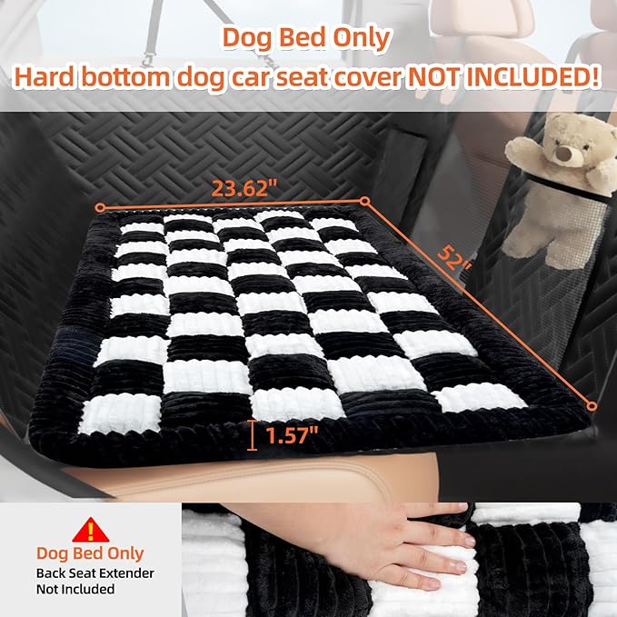 Backseat Pet Bed Mat, Deluxe Dog Seat Covers,Truck Plaid Dog Bed for Car Back Seat, Non-Slip Travel Pet Mat, Back seat Extenders for Car/SUV (for L-Black/White)