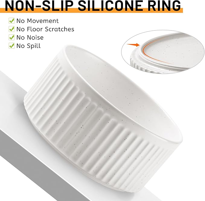 Non-Slip Ceramic Dog Bowls,6" Dog Food and Water Bowl Set with Silicone Base, 32oz/4cups Weighted Flip-Proof Pet Feeding Bowl for Medium Dogs (2Pack,White)