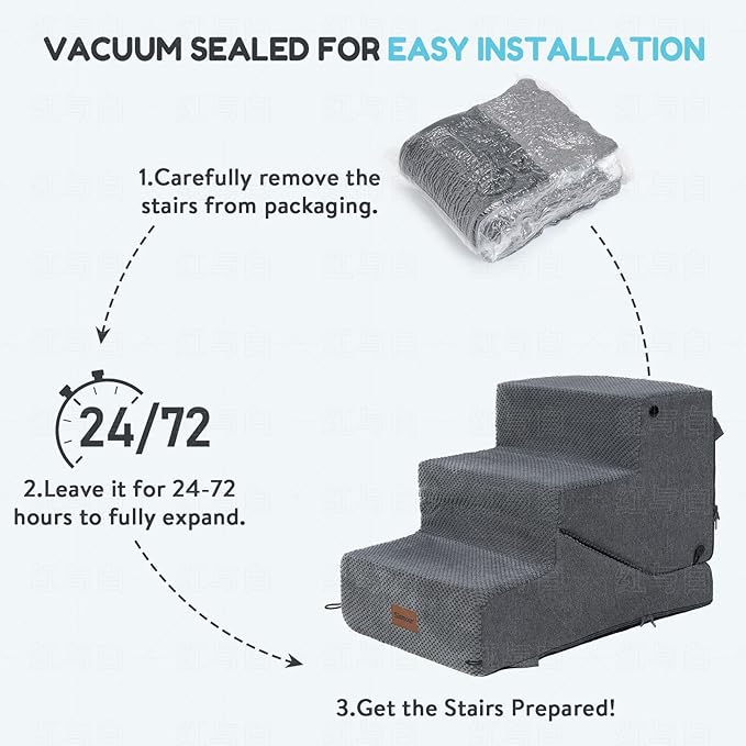 3-Step Dog Stair and Ramp for Small Dogs and Cats, Pet Steps for Sofa and Couch with Non-Slip Bottom, Grey