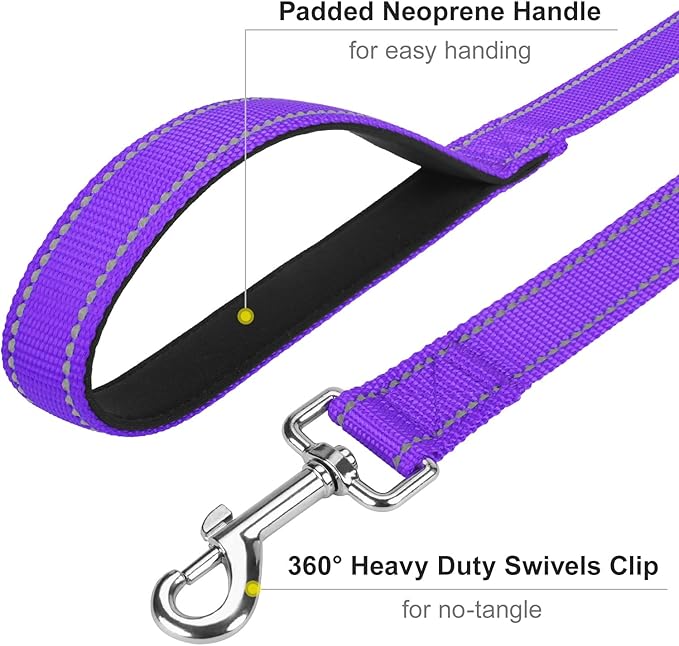 Reflective Dog Leash 6ft Soft Padded Handle Nylon Lead for Medium & Large Dogs, Durable Walking Training Leash for Night Safety (Purple,1Inch Wide)