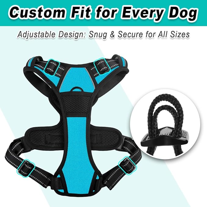 BARKBAY No Pull Pet Harness Dog Harness Adjustable Outdoor Pet Vest 3M Reflective Oxford Material Vest for blue Dogs Easy Control for Small Medium Large Dogs (XL)