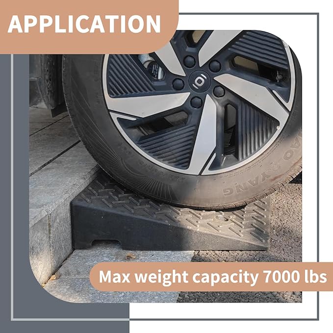 2 Pack 6.7" Rise Rubber Curb Ramps for Driveway Heavy Duty Loading Rubber Curb Ramps 19.68" L x 19.68" W Threshold Ramp for Sidewalks Shed Entry Cars Motorcycles Lawn Mowers 7000lbs Load Capacity