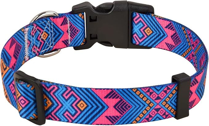 Dog Collar with Bohemia Floral Tribal Geometric Patterns - Soft Ethnic Style Collar Adjustable for Small Medium Large Dogs(Orange Ethnic Style,M)