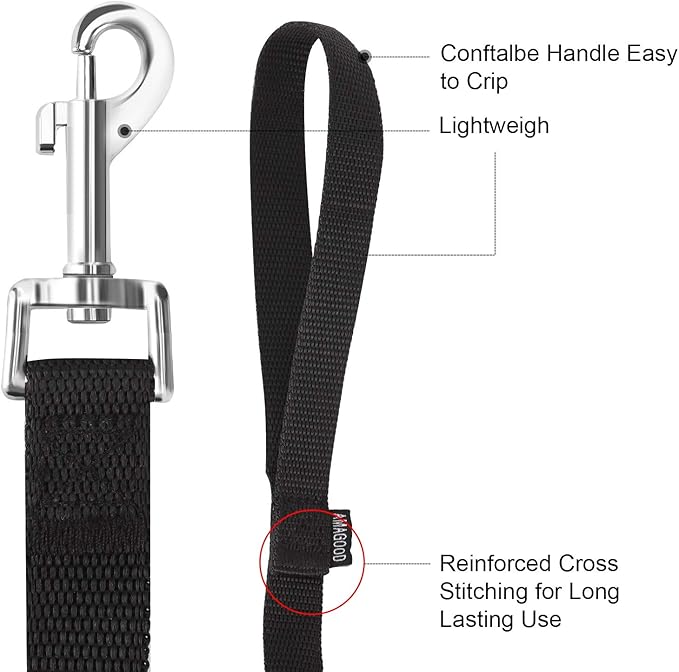 AMAGOOD 6 FT Puppy/Dog Leash, Strong and Durable Traditional Style Leash with Easy to Use Collar Hook, Great for Small, Medium and Large Dogs (1 in x 6 ft(Pack of 1), Black)