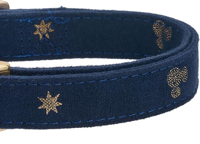 Cotton Fibric Dog Collar with High Grade Metal Buckle,for Large Dogs(Dark Blue,Large:17-26")