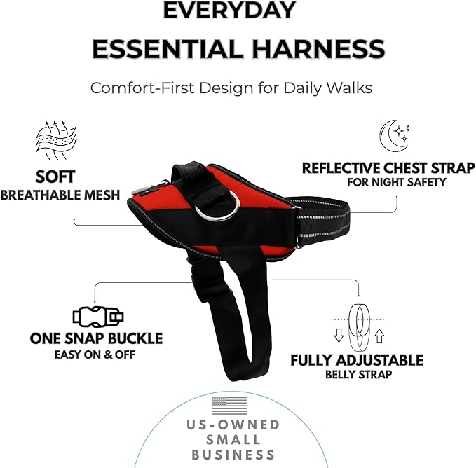 ShawnCo Essential Dog Harness, No-Pull Pet Vest with 3 Leash Clips, No Choke, Reflective, Adjustable and Padded, for Easy Walking and Training for Small, Medium and Large Dogs (Mustang Red, XL)