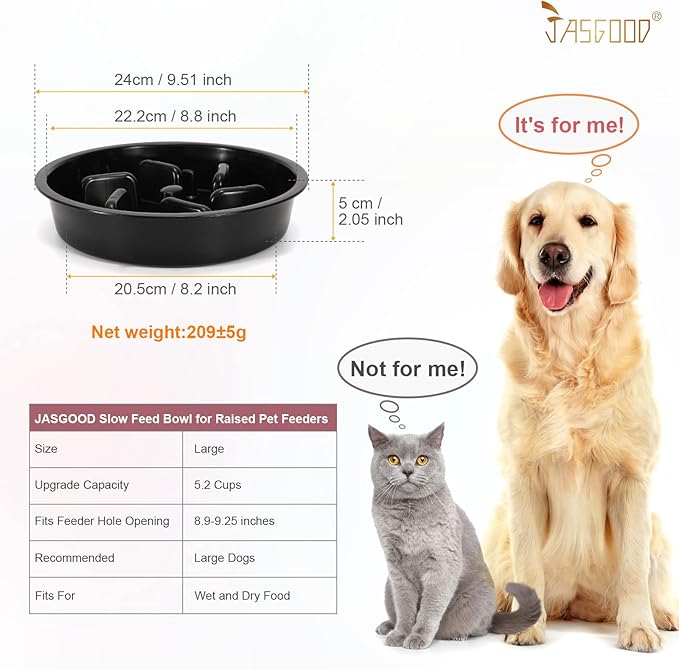 JASGOOD Large Dog Feeder Slow Eating Pet Bowl for Raised Pet Feeders Preventing Choking Food Water Bowl Elevated Diners Replacement Bowl (Black,Large,Fit Opening 8.9"-9.25")