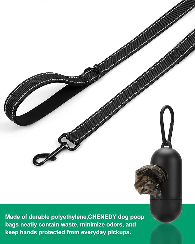 Heavy Duty Dog Leash with Double Handles - 6FT Reflective Anti-Pull Training Lead for Large Dogs, Padded Handle Durable Nylon Leash (Purple)