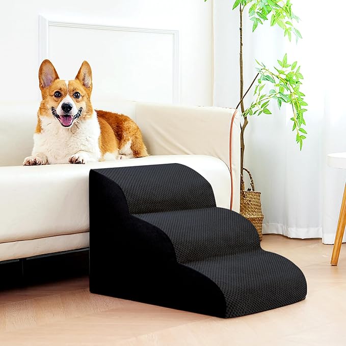Dog Stairs for Small Dogs, 3 Tiers High Density Foam Dog Ramp, Extra Wide Non-Slip Pet Steps for High Beds Or Couch, Soft Foam Doggie Ladder for Dogs Injured, Older Pets, Small Cats