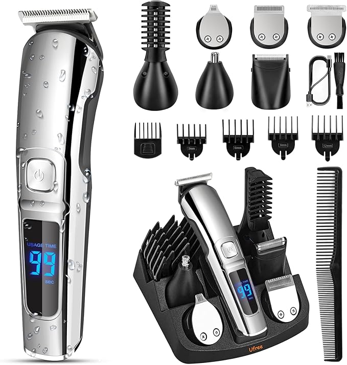 Ufree Beard Trimmer for Men, Waterproof Electric Razor for Nose, Body, Face & Mustache, Cordless Hair Clippers Shavers Grooming Kit, Valentines Day Gifts for Men Husband Father