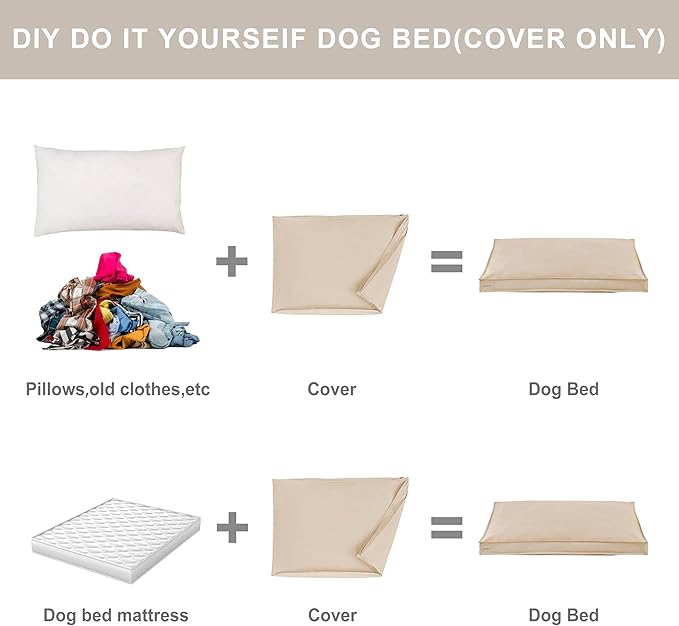 Dog Bed Covers Replacement Washable, Waterproof Dog Bed Cover with Zipper, 36Lx27Wx3H inch Durable Oxford Pet Bed Cover for Outdoor/Indoor Use, Cover Only, Khaki