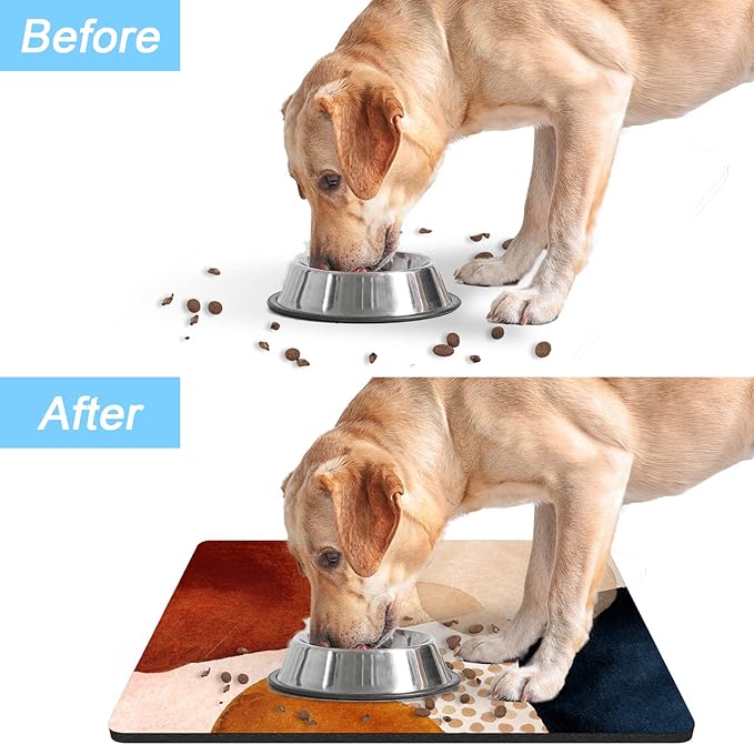 Rnivvi Dog Food Mat, 12" x 19" Absorbent Dog Cat Bowl Mat for Food and Water, 3MM Anti-Slip Rubber Pet Feeding Rug Protect Floors, Puppy Placemat for Feeding & Watering Supplies, Abstract Stones