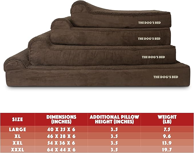 The Dog’s Bed Orthopedic Memory Foam Dog Bed with Headrest, Plush Fabric, Brown Plush, XL, 6-Inch