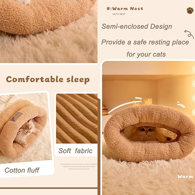Cat Bed Cave-cat beds for Indoor Cats,Soft and Comfortable,Warm nest,Cute cat House,Semi-Enclosed cat Bed,Kitty pet hut,Hideaway,Winter Cat House (Extra Warmth)