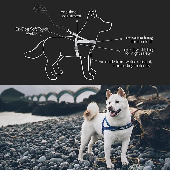 EzyDog Quick Fit Dog Harness ??No Pull Harness for Training, Everyday Walking, and Easy Control - Adjustable Fit, Reflective, and Padded (X-Small, Denim)