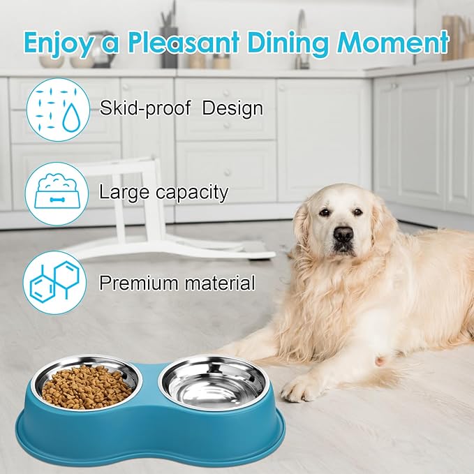 Dog Bowls Large Stainless Steel Dog Water and Food Bowls Set with No-Slip Base, Pet Feeder Bowls Raised Edges for No Spill, Dog Cat Dish for Small, Medium, and Large Pets