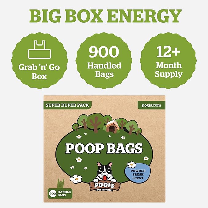 Pogi’s Dog Poop Bags with Handles – Extra-Thick, Leak-Proof, Large, Fresh Scent, 900-Count