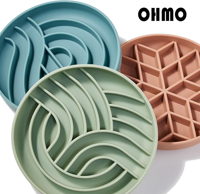 OHMO Slow Feeder Dog& Cat Bowl, Silicone Puppy Cat Food Bowl with Anti-Slip Suction Cup Slow Down Small Dogs Eating, Anti Choking (S-Tree of Life,Sage Green)