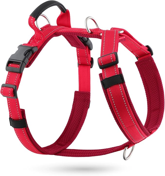 No Pull Dog Harness with Handle, Soft Mesh Padded Adjustable for Small Medium Large Dogs | Reflective Easy Walk Harness with Front Clip for Training, Running & Outdoor (Red, XS)