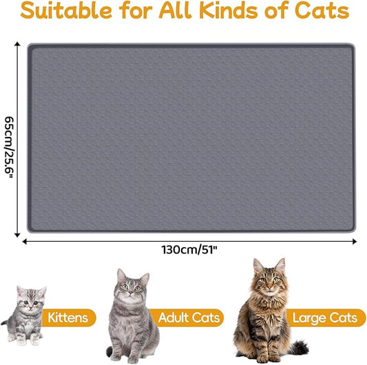 Lanstics Cat Food Mat, 51" x 26" Large Silicone Mat Cat Feeding Mat with Raised Edge Non-Slip Pet Feeding Mat for Food and Water Bowl, Easy to Clean, Floor Protection (Gray)
