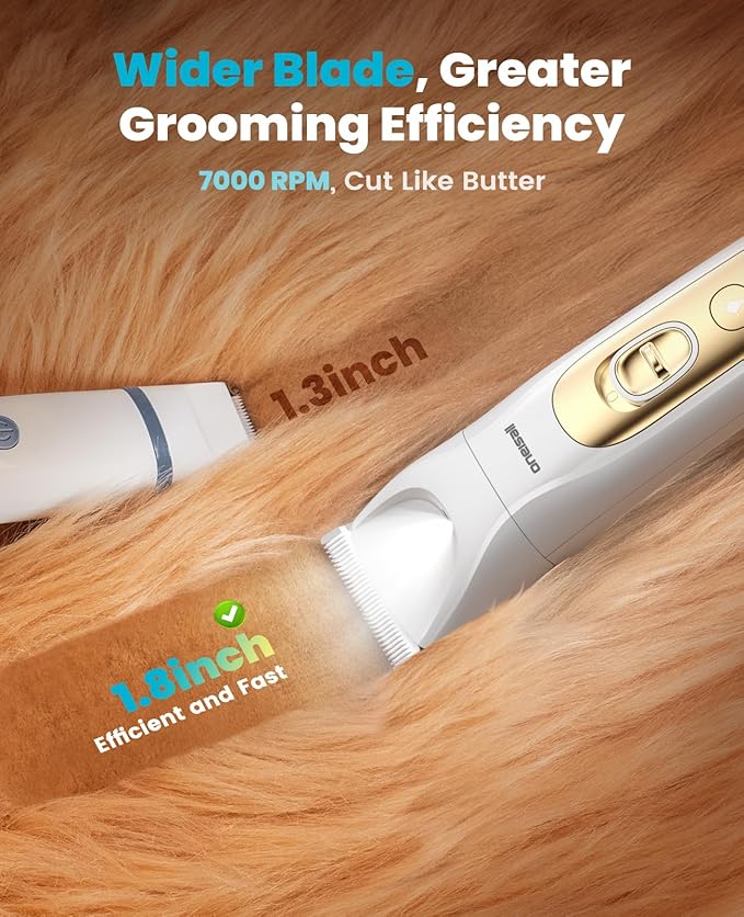 oneisall Quiet Dog Grooming Kit 4 in 1, LED Light Dog Nail Grinder, 2000mAh Pet Grooming Clippers Paw Trimmer for Paw, Nail, Face, Ears, Legs, Body with Storage Bag
