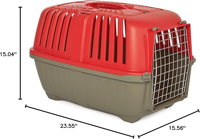 MidWest Homes for Pets Spree Travel Carrier ??Hard-Sided Dog & Cat Carrier, Small Pet Travel Crate with Handle, Ventilated Design, Easy Assembly, 24-Inch, Red