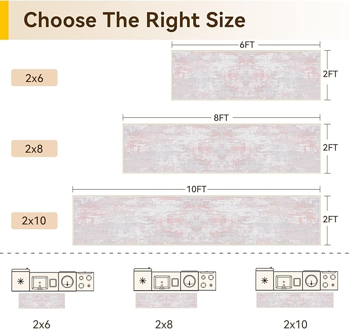 Washable Area Rugs 2'x8' Non-Slip Modern Abstract Soft for Living Room Entryway Bedroom Nursery, Print Pattern, Grey Pink