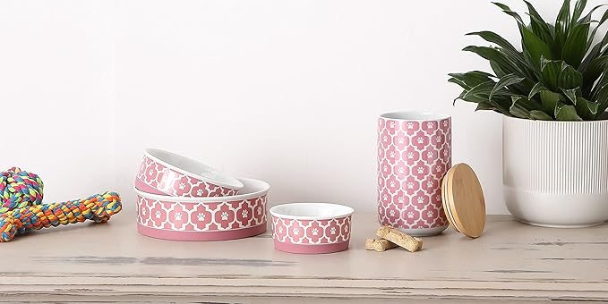 Bone Dry Lattice Collection Pet Bowl & Canister, Treat Canister, 4x6.5, Rose (Pack of 6)