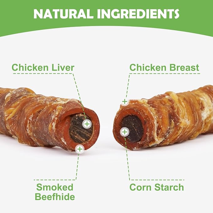 MON2SUN Dog Treats 5 Inch Chicken Wrapped Smoked Stuffed Rawhide Rolls with Chicken Liver, Rawhide Chews for Small and Medium Dogs, 10.6 oz (6 Count)