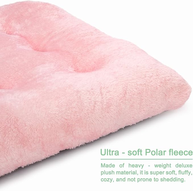 POMIU 2-Pack Washable Dog Bed, Deluxe Plush Crate Beds with Anti-Slip, Machine Washable Kennel Pad Sleeping Mat for Large, Medium and Small Dogs (2 Pack x Pink, 29.0" L x 21.0" W x 3.0" Th)