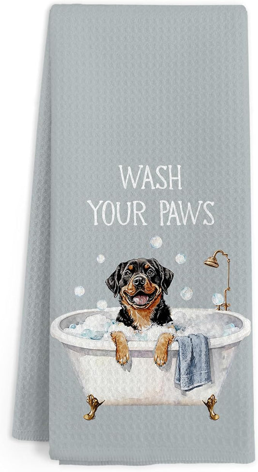 Funny Rottweiler Dog Hand Towels for Bathroom, Wash Your Paws Hand Towels, Rottweilers Dogs Themed Dish Tea Towel for Kitchen Bathroom Decor, Rottweiler Dog Lover Gifts for Women Men, 16x24 in