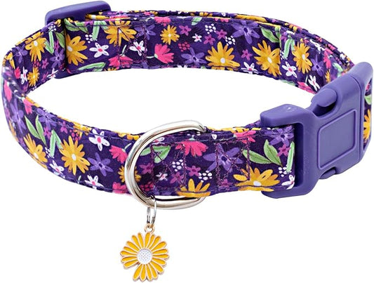 Faygarsle Cotton Dog Collar Cute Dog Collars for Small Medium Large Dogs Purple Yellow Floral Colored Options Soft and Fancy Pet Collars for Girls Flower Pattern for Girl Dog Collar M