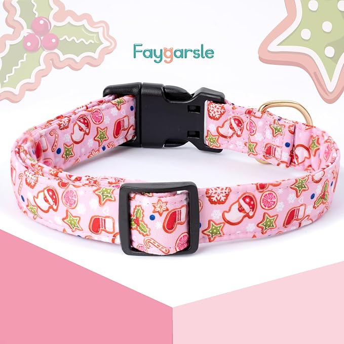 Faygarsle Pink Dog Collar Christmas Design Christmas Theme Pattern for Small Medium Large Dogs Collar Cute Stylish Girl Boy Christmas Dog Collar XS