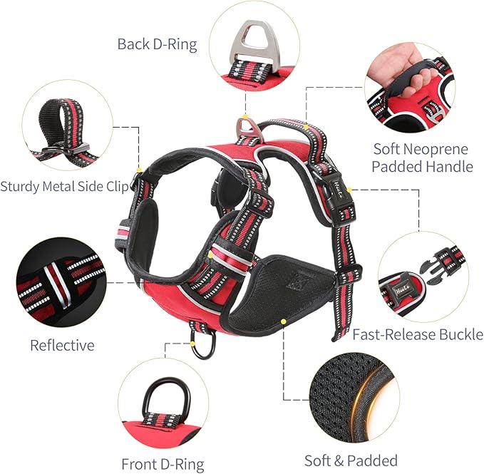 HEELE Dog Harness Harness for Small Dogs No Pull Dog Vest Harness for Small Dog with Soft Handle Reflective for Outdoor Training, Red, S