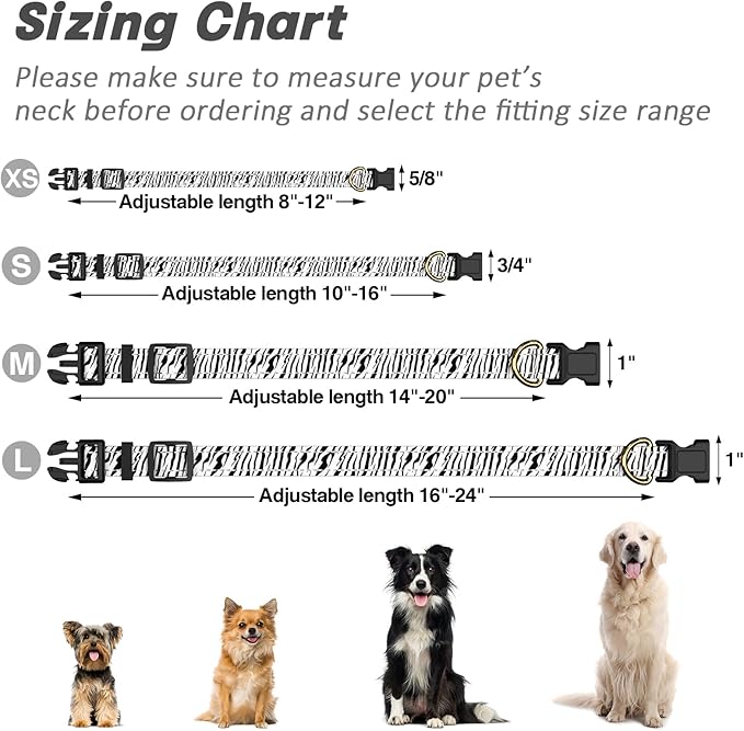 Reflective Dog Collar for Medium Dogs, Cute Boho Adjustable Heavy-Duty Nylon Puppy Collar for Boy and Girl Female, Soft Pet Accessories with Quick Release Buckle, Stylish Zebra Print