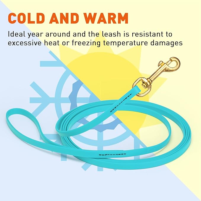 Viper Biothane K9 Working Dog Leash Waterproof Lead for Tracking Training Schutzhund Odor-Proof Long Line with Solid Brass Snap for Puppy Medium and Large Dogs, 15ft Sky Blue